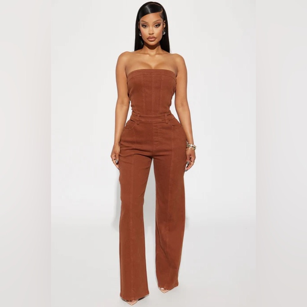 Elegant Brown Strapless Jumpsuit